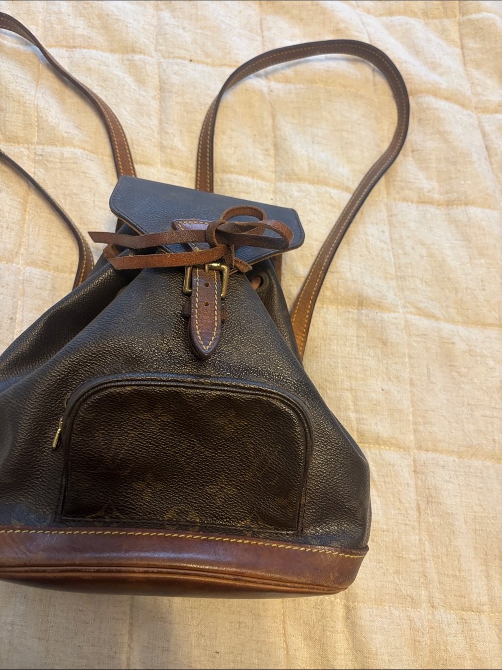 Louis Vuitton Dark Brown Leather Drawstring Backpack